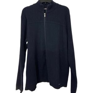 Michael Kors 100% Cotton Navy Blue Full Zip Ribbed Mock  Neck Sweater Size XL